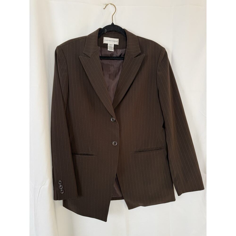 Jones New York Suit Blazer Size 12 Brown Pinstripe Career Jacket